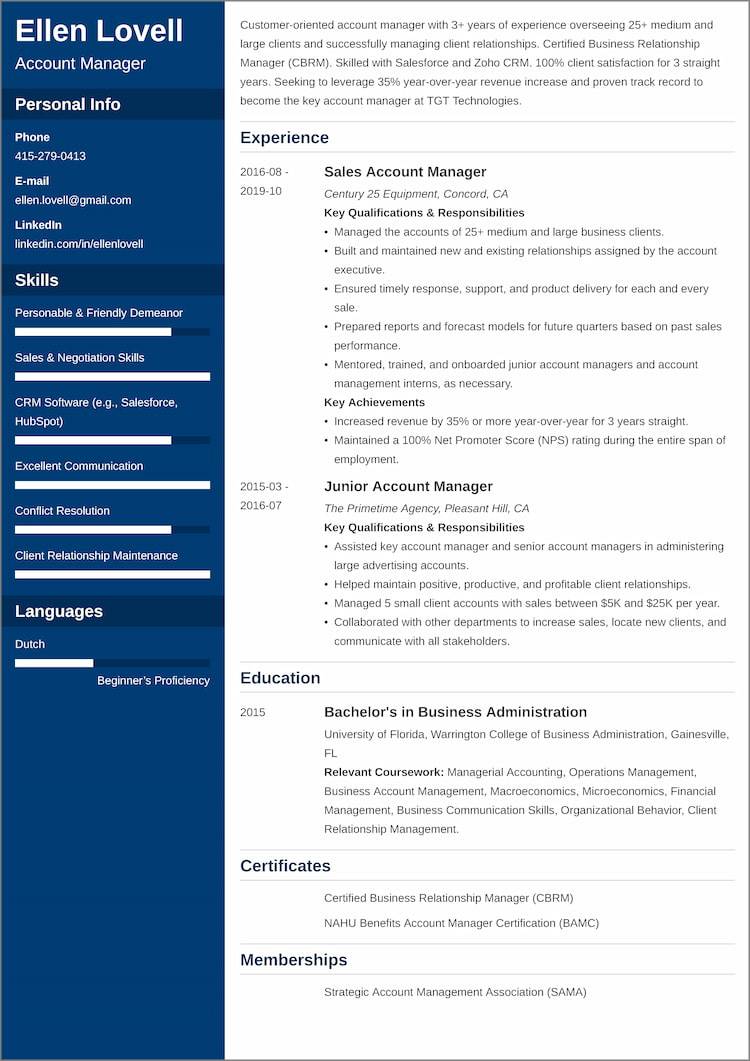 19 Account Manager Resume Examples For 2025 Resume Worded