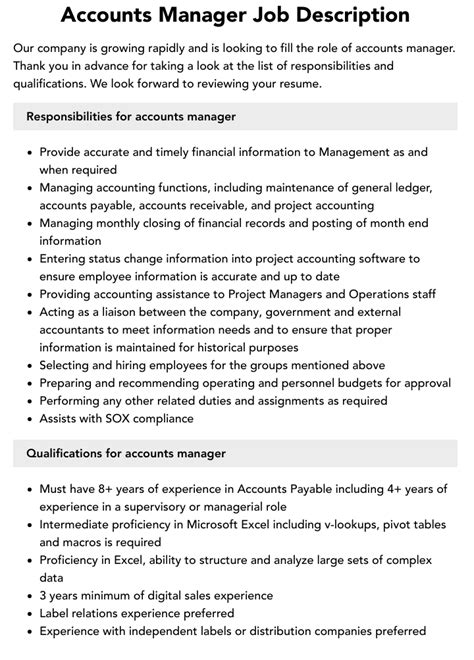 Account Manager Job Description Velvet Jobs Account Manager Job Description Velvet Jobs