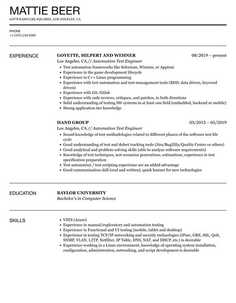 Automation Test Engineer Resume Samples Velvet Jobs Automation Test Engineer Resume Samples Velvet Jobs