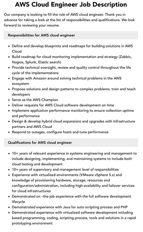 Aws Cloud Engineer Job Description Velvet Jobs Aws Cloud Engineer Job Description Velvet Jobs