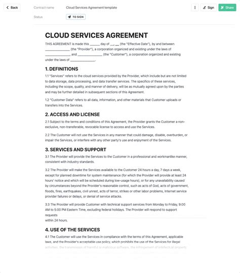 Cloud Services Agreement Template Free To Use
