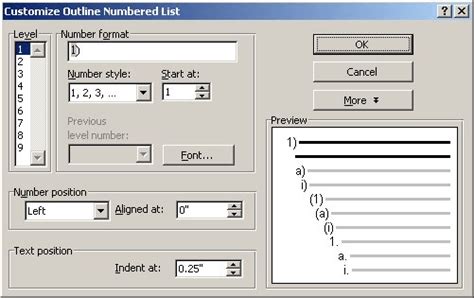 Outline Numbering Styles