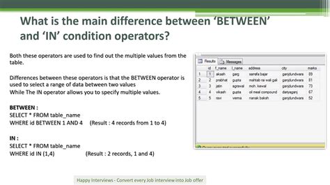 Difference Between Between And In Operators In Sql Youtube