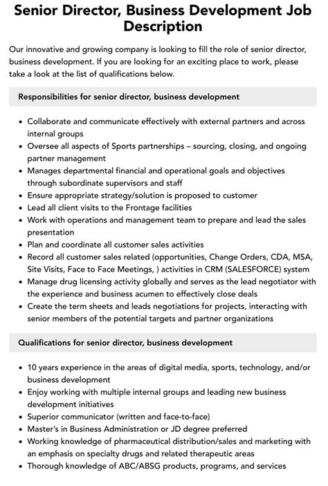 Director Business Development Jobs Available