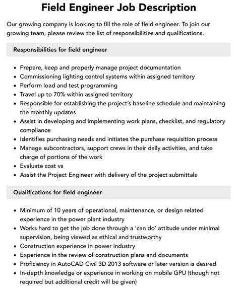 Field Engineer Job Description Responsibilities Jobs Field Engineer Job Description Responsibilities Jobs