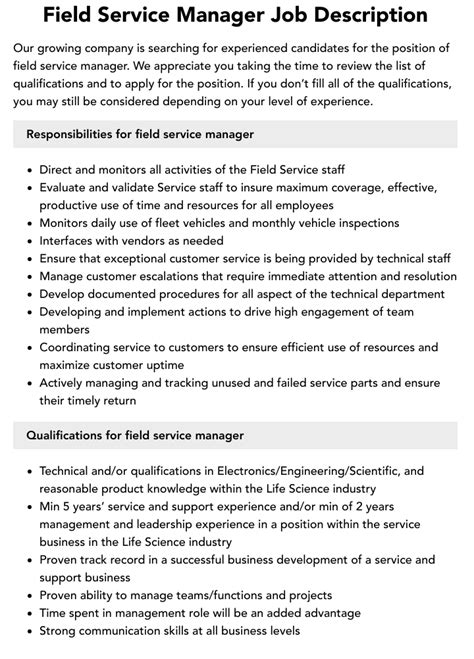 Field Service Manager Jobs Available