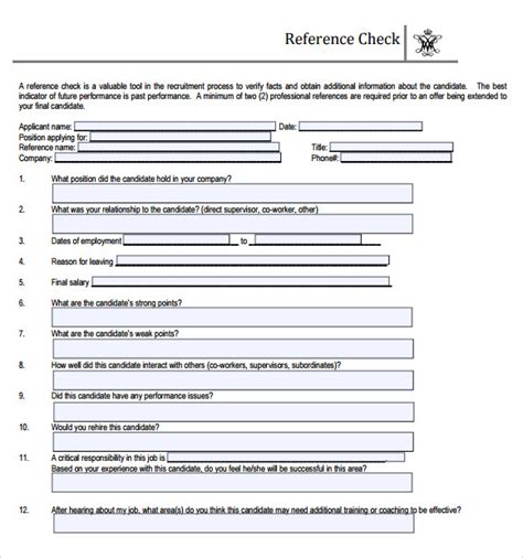 Free 22 Sample Reference Check Templates In Pdf Ms Word Excel