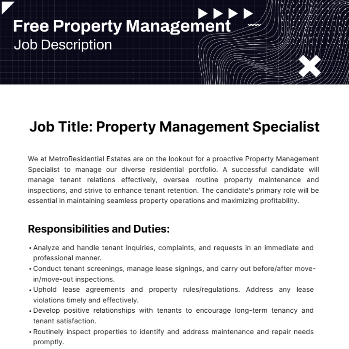 Free Property Management Job Description Template Edit Online