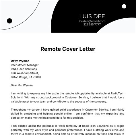 Free Remote Cover Letter Template To Edit Online Free Remote Cover Letter Template To Edit Online