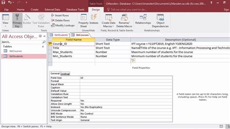 Set Primary Key in Access