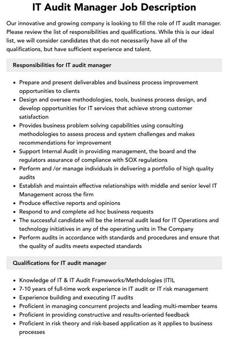 IT Audit Manager Job Opportunities