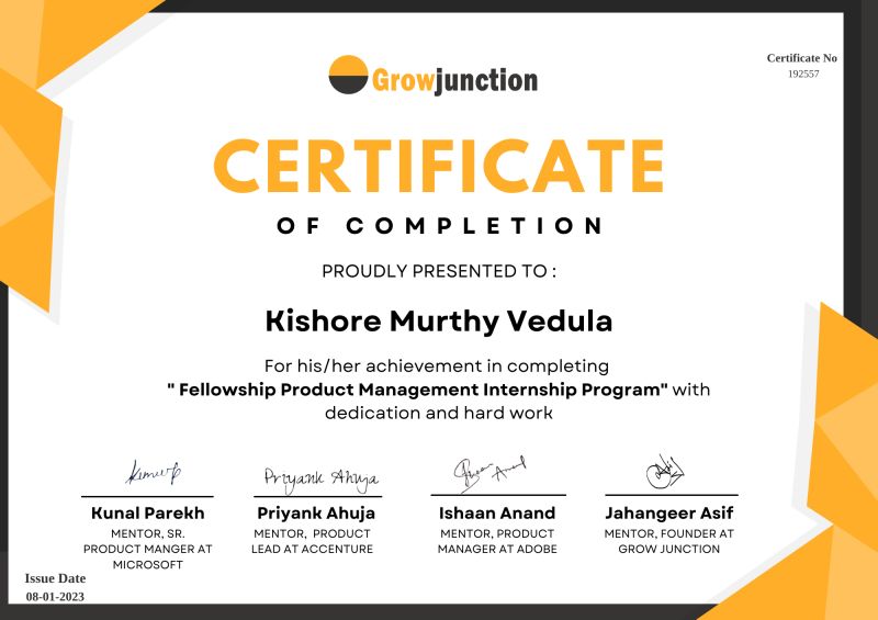 Kishore Vedula On Linkedin Completed Product Manager Internship Kishore Vedula On Linkedin Completed Product Manager Internship