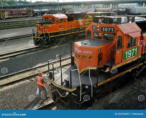 Locomotive Engineer At The Bnsf Union Pacific Railway Train Yard Locomotive Engineer At The Bnsf Union Pacific Railway Train Yard