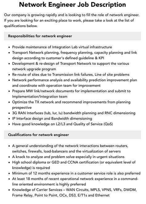Network Engineer Job Description Roles Responsibilities Guide Network Engineer Job Description Roles Responsibilities Guide
