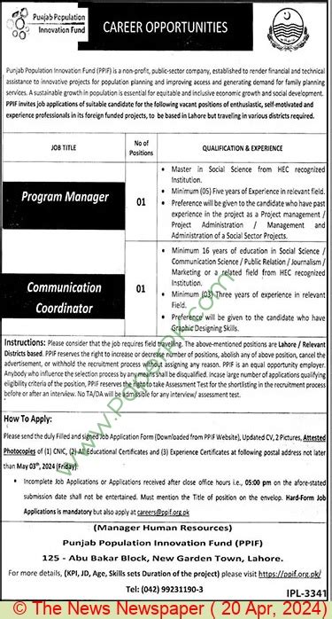 Program Manager Jobs In Lahore At Punjab Population Innovation Fund Government Of Punjab On Program Manager Jobs In Lahore At Punjab Population Innovation Fund Government Of Punjab On