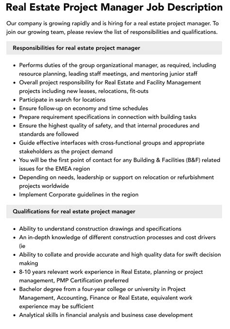 Real Estate Project Manager Jobs Available
