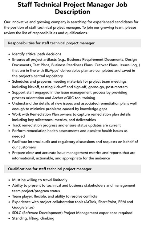 Staff Technical Project Manager Job Description Velvet Jobs Staff Technical Project Manager Job Description Velvet Jobs