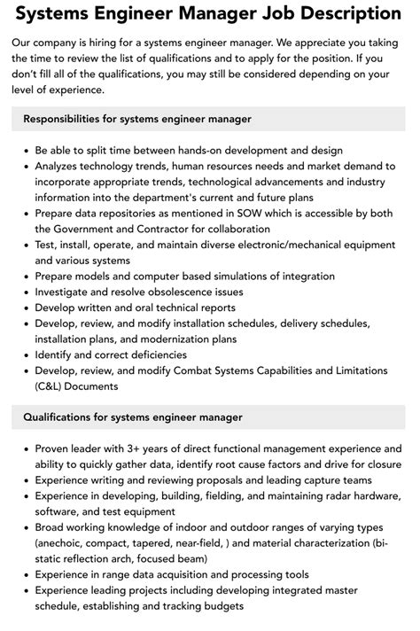 Systems Engineering Manager Job Description At Luca Glossop Blog Systems Engineering Manager Job Description At Luca Glossop Blog