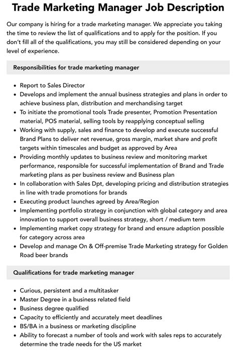 Trade Marketing Manager Job Description Velvet Jobs Trade Marketing Manager Job Description Velvet Jobs
